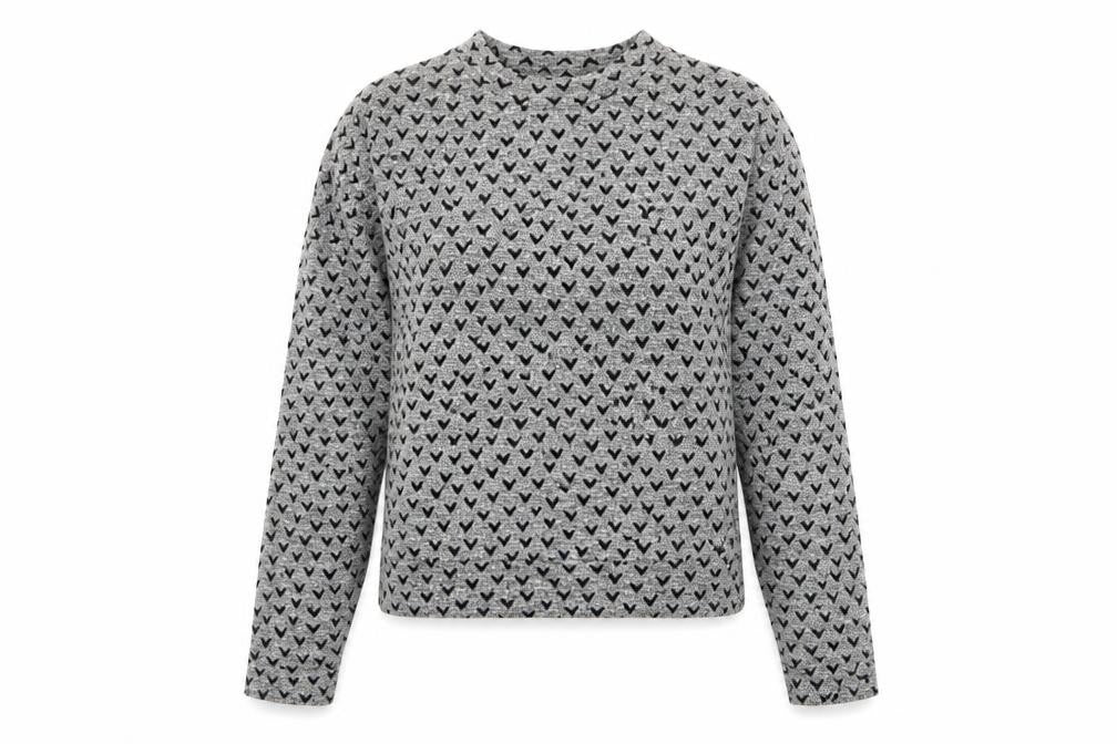 Front view of Next women’s grey round neck geometric cotton jumper, size UK 10