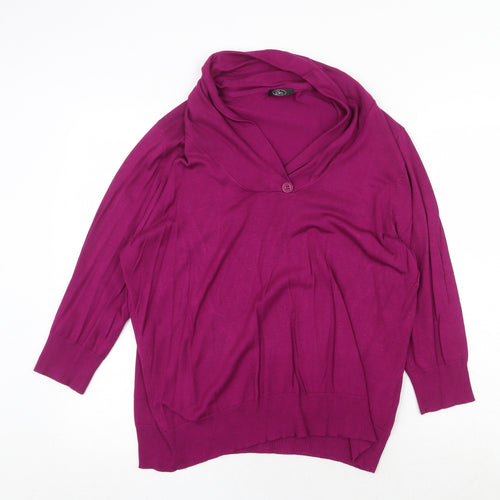 Bonmarché Womens Purple V-Neck Viscose Pullover Jumper Size L Pullover - Button
