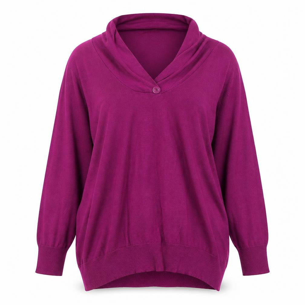 Bonmarché Womens Purple V-Neck Viscose Pullover Jumper Size L Pullover - Button