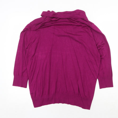 Bonmarché Womens Purple V-Neck Viscose Pullover Jumper Size L Pullover - Button