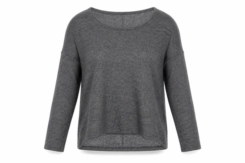 Front view of Atmosphere women’s grey geometric polyester basic blouse, size UK 8, round neck