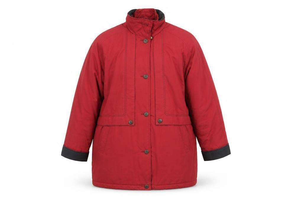 Front view of Telemac women’s red pea coat coat, size UK 14, zip