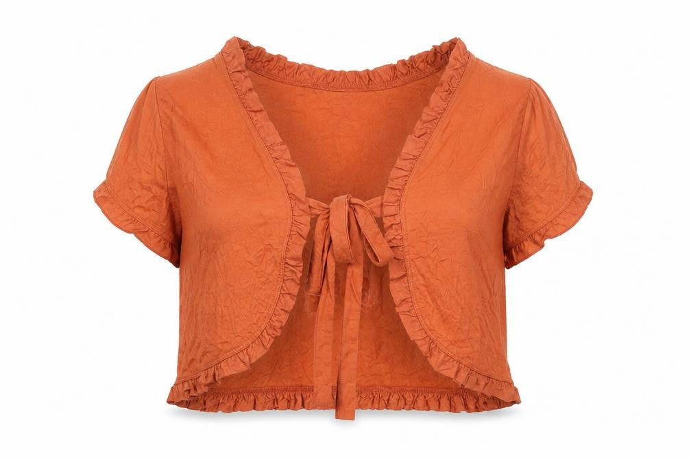 Front view of For Women women’s orange polyester basic blouse, size UK 18, v-neck
