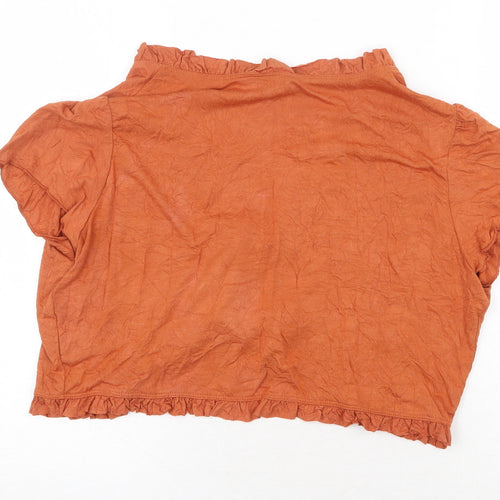 For Women Womens Orange Polyester Basic Blouse Size 18 V-Neck