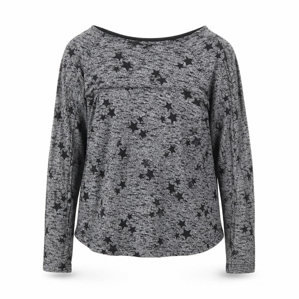 Front view of H&M girls’ grey round neck geometric polyester jumper, size 11-12, years pullover - star print