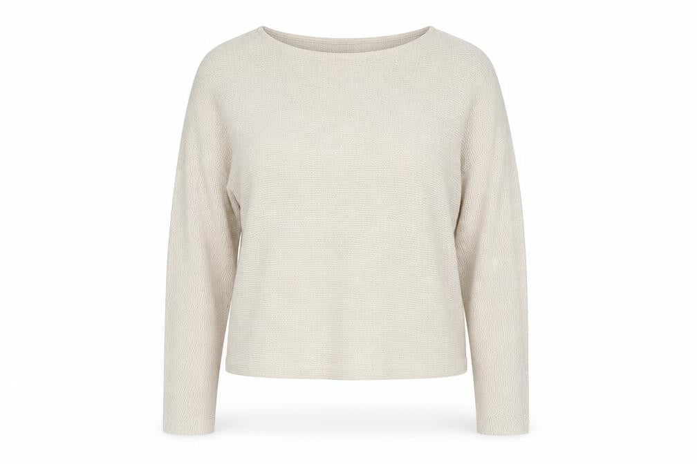 Front view of H&M women’s beige round neck viscose jumper, size XS