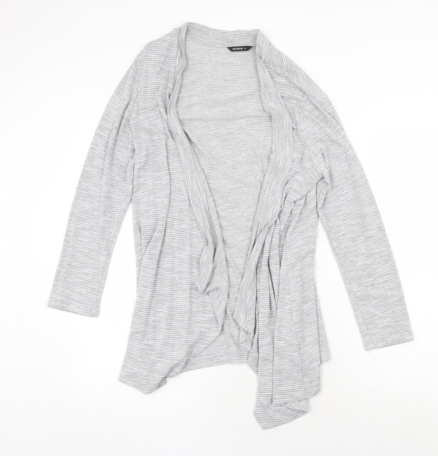 Roman Womens Grey V-Neck Striped Viscose Cardigan Jumper Size 10