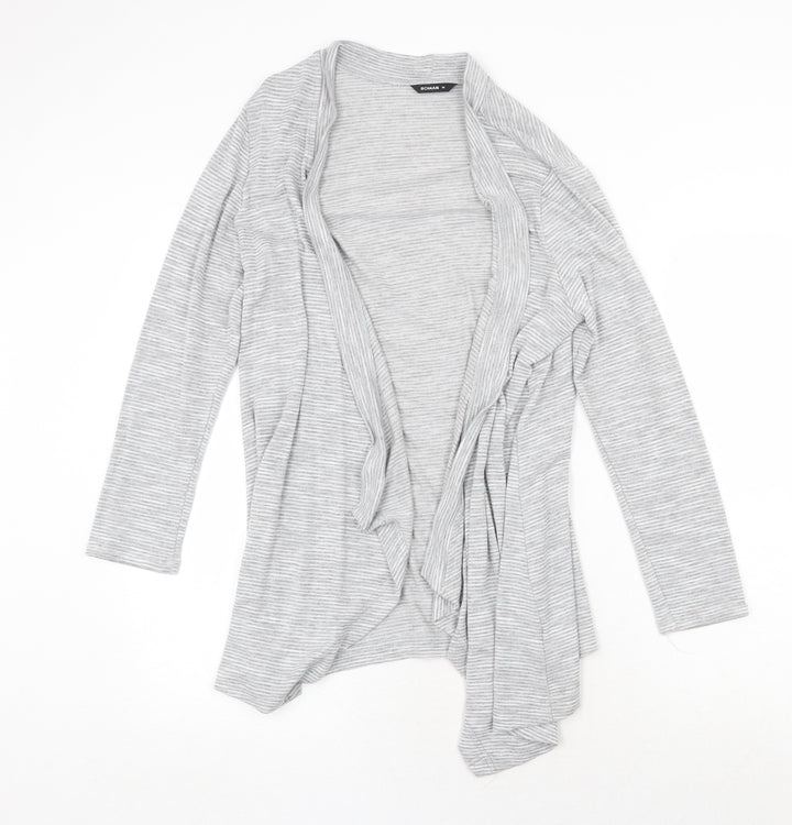 Roman Womens Grey V-Neck Striped Viscose Cardigan Jumper Size 10