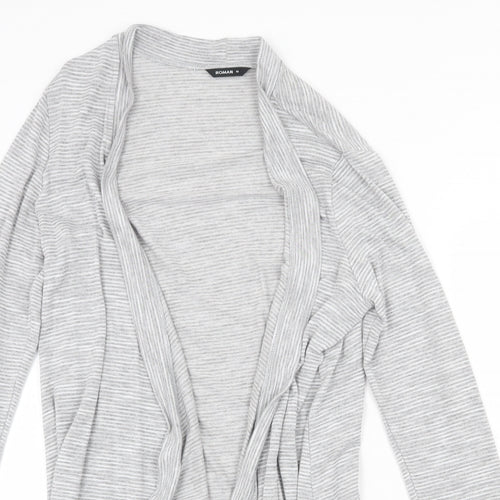 Roman Womens Grey V-Neck Striped Viscose Cardigan Jumper Size 10