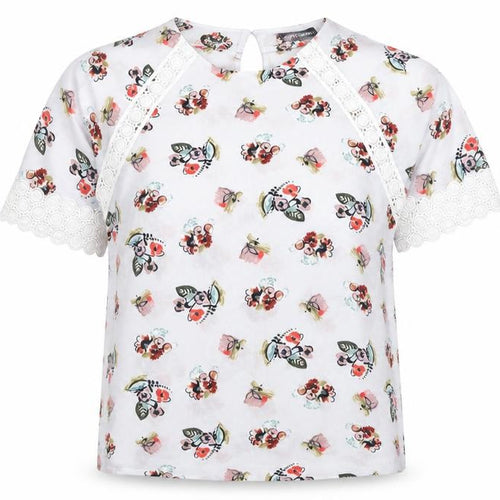 Marks and Spencer Womens White Floral Polyester Basic Blouse Size 10 Round Neck - Crocheted Lace Detail