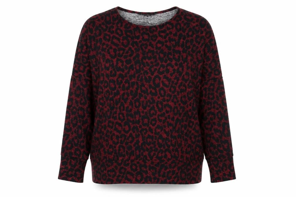 Front view of Dorothy Perkins women’s purple animal print polyester pullover sweatshirt, pullover - leopard pattern