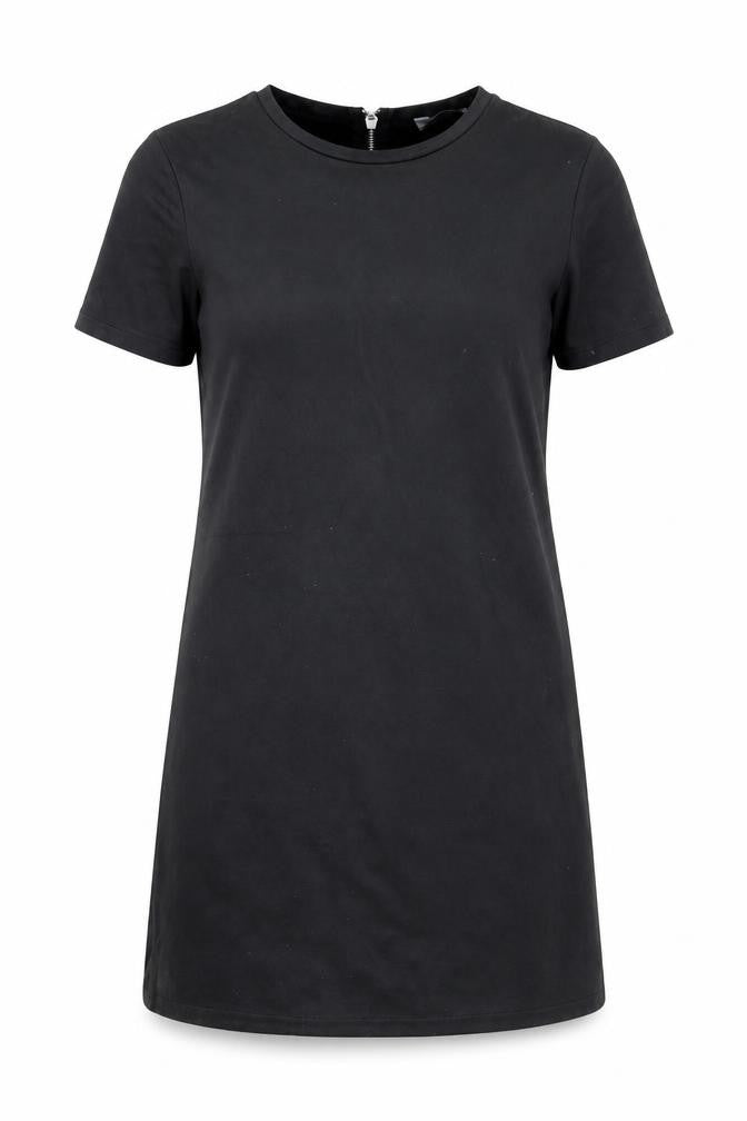 Front view of Zara women’s black polyester a-line, size S, round neck zip
