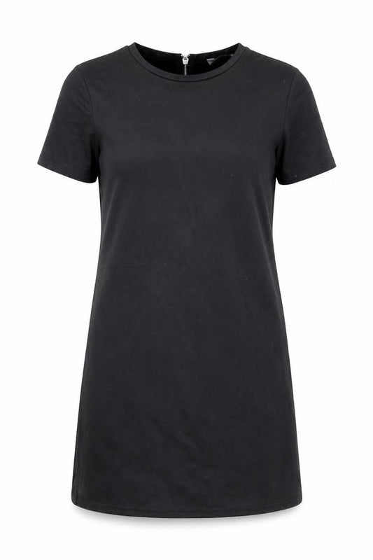 Front view of Zara women’s black polyester a-line, size S, round neck zip