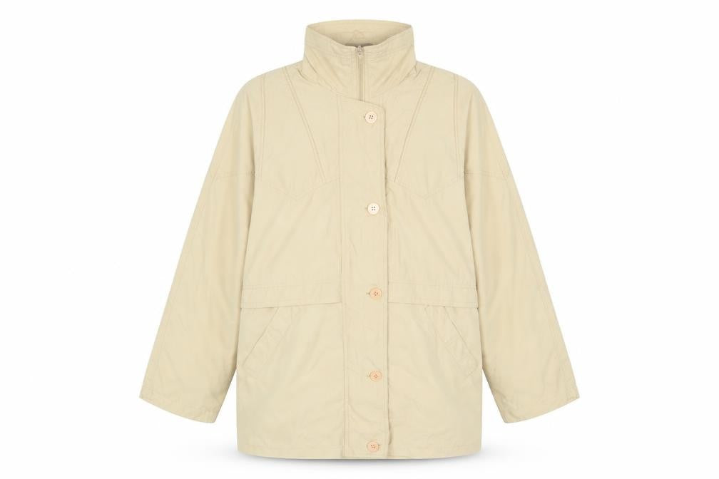 Front view of Nuage women’s beige pea coat coat, size UK 12, zip