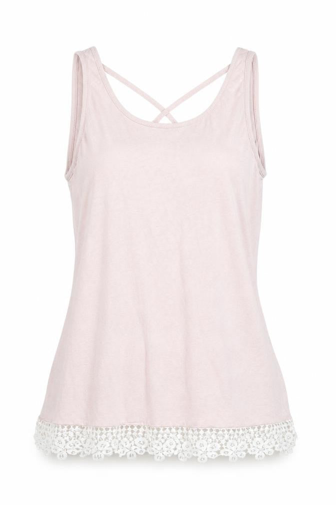 House Womens Pink Polyester Basic Tank Size L Round Neck - Crochet Detail