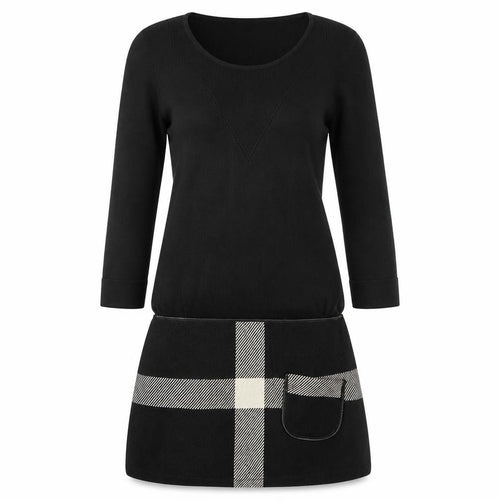 Trend Womens Black Check Polyester Jumper Dress Size 10 Round Neck Zip