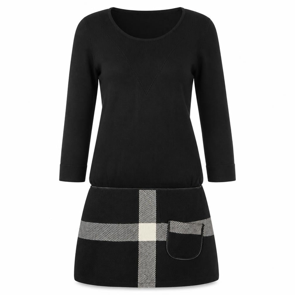 Trend Womens Black Check Polyester Jumper Dress Size 10 Round Neck Zip