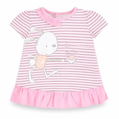 NEXT Girls Pink Striped 100% Cotton Basic Blouse Size 3-6 Months Round Neck Button - Bunny