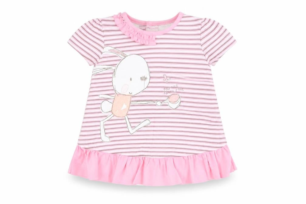 NEXT Girls Pink Striped 100% Cotton Basic Blouse Size 3-6 Months Round Neck Button - Bunny