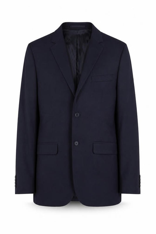 Front view of H&M men’s blue cotton jacket suit jacket, size 34, regular