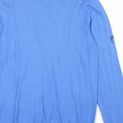 Ashworth Mens Blue V-Neck 100% Cotton Pullover Jumper Size L Long Sleeve