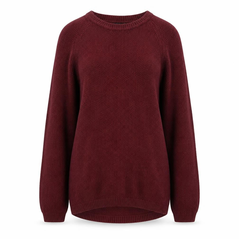 Front view of H&M women’s red round neck acrylic jumper, size S