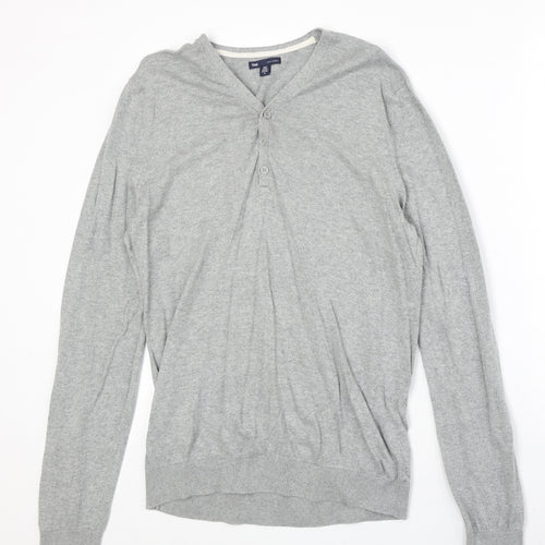 Gap Mens Grey V-Neck Cotton Pullover Jumper Size M Long Sleeve