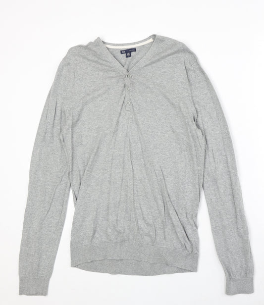 Gap Mens Grey V-Neck Cotton Pullover Jumper Size M Long Sleeve