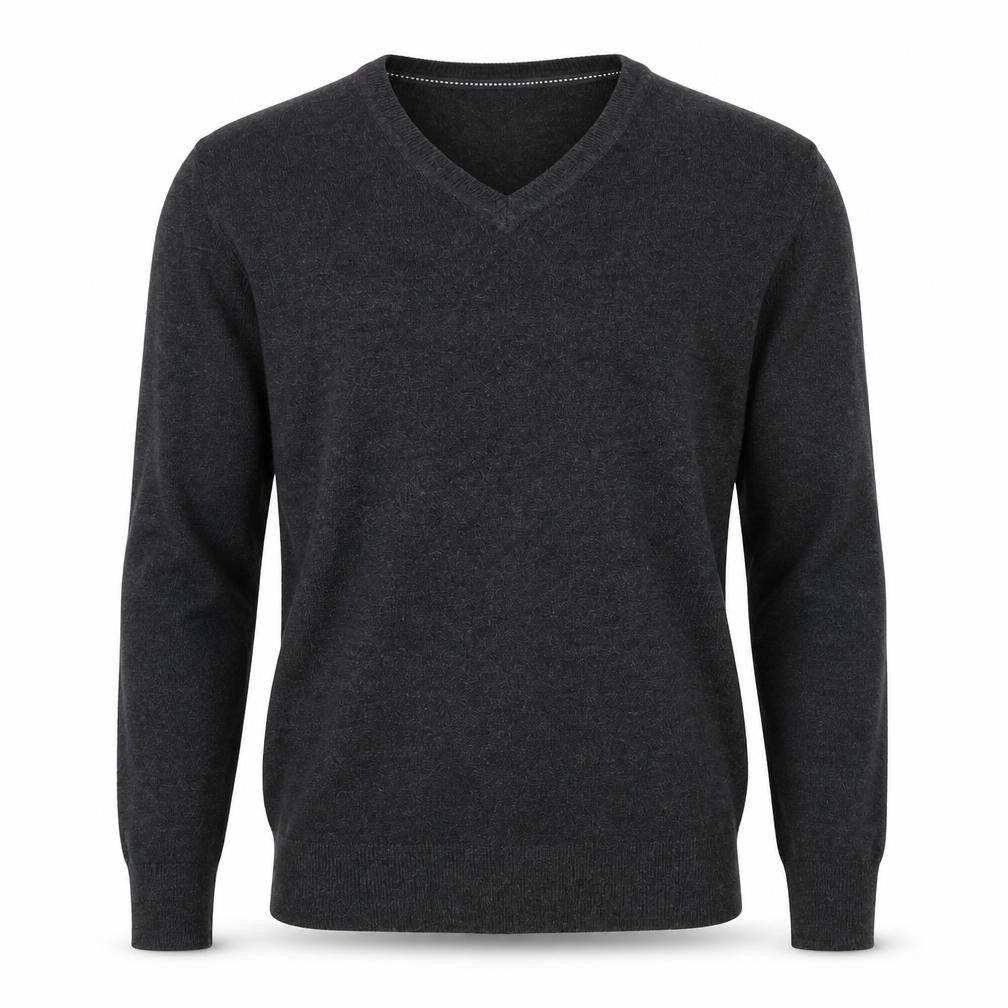 Easy Mens Black V-Neck Acrylic Pullover Jumper Size L Long Sleeve