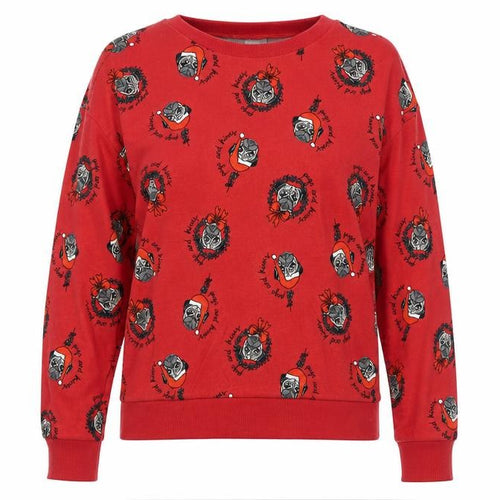 Divided by H&M Womens Red Geometric Cotton Pullover Sweatshirt Size XS Pullover - Christmas Pug