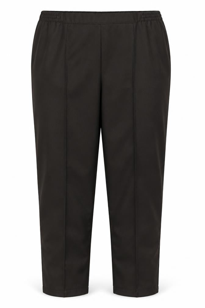 Front view of Amalina women’s brown polyester trousers, size UK 22, regular