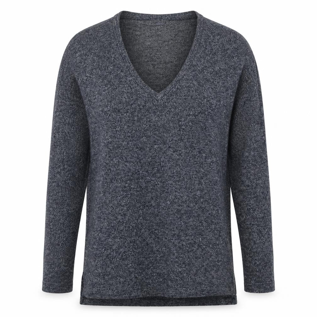 Front view of River Island women’s blue square neck polyester jumper, size UK 8