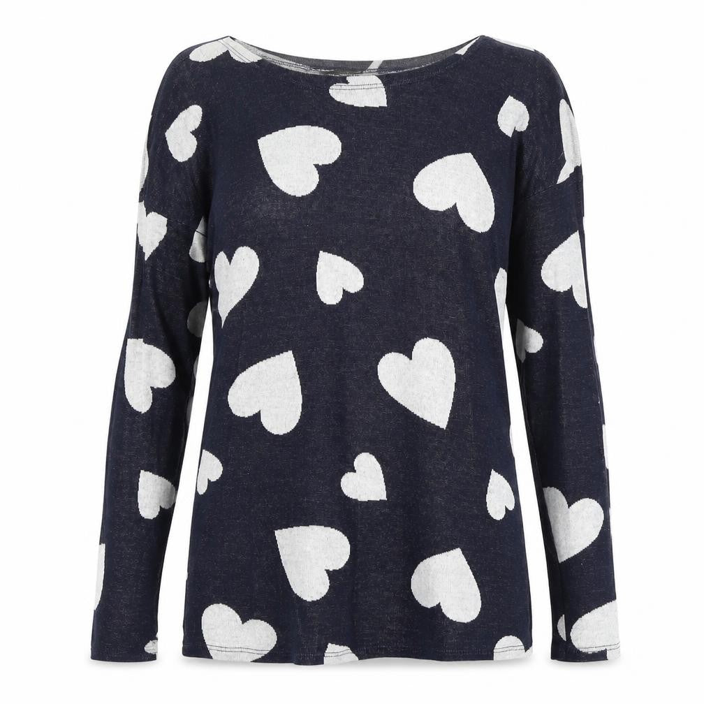 Dorothy Perkins Womens Blue Round Neck Geometric 100% Cotton Pullover Jumper Size 8 - Heart Pattern