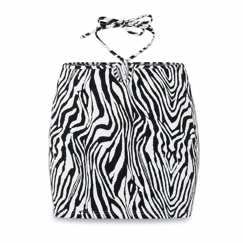SheIn Womens White Animal Print Polyester Bandage Skirt Size M Tie - Zebra Pattern
