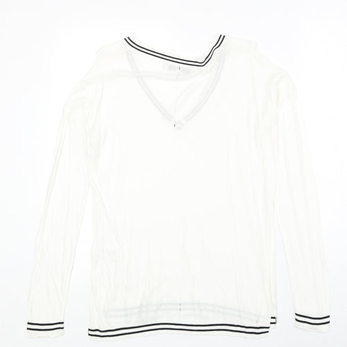 NEXT Womens Ivory V-Neck Viscose Pullover Jumper Size 10 Pullover - Stripe Detail