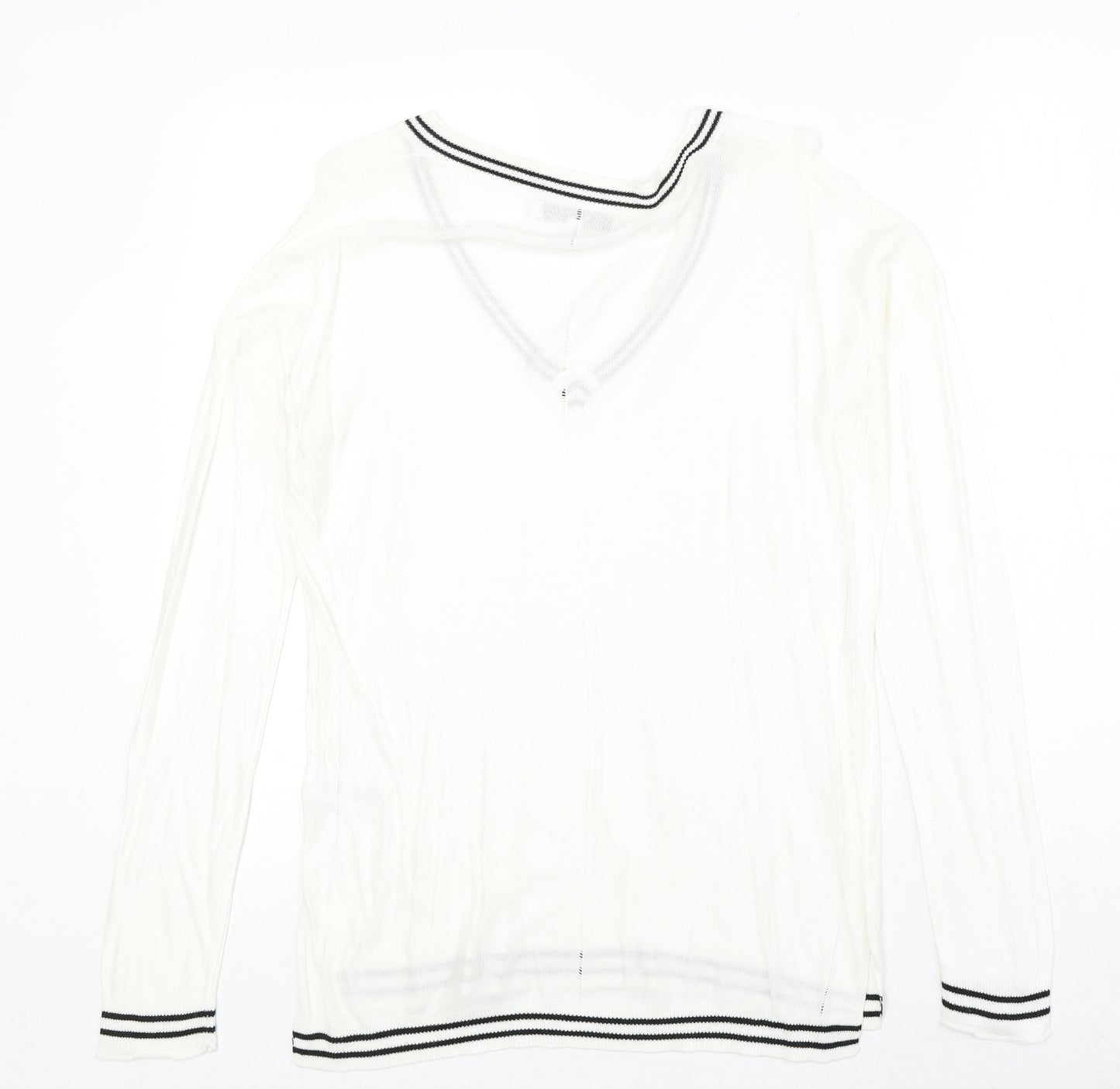 NEXT Womens Ivory V-Neck Viscose Pullover Jumper Size 10 Pullover - Stripe Detail
