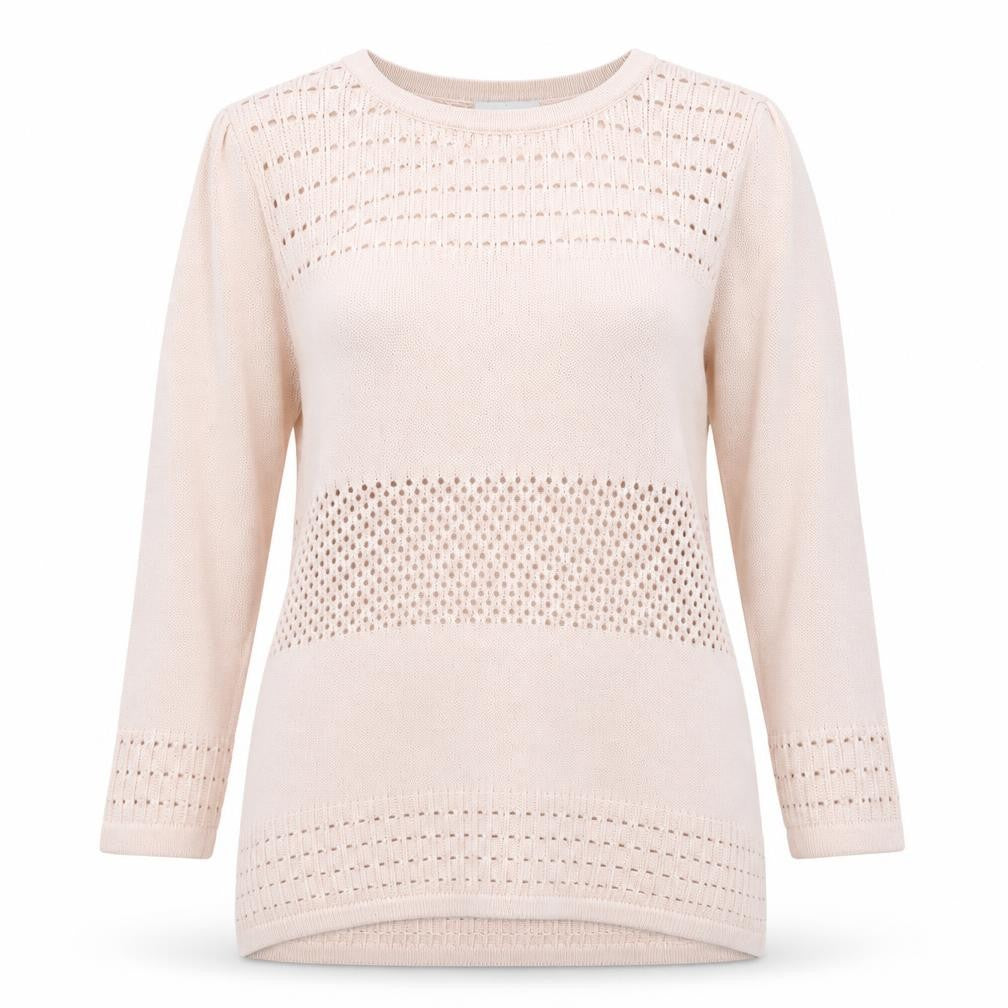 Front view of H&M women’s pink round neck viscose jumper, size L