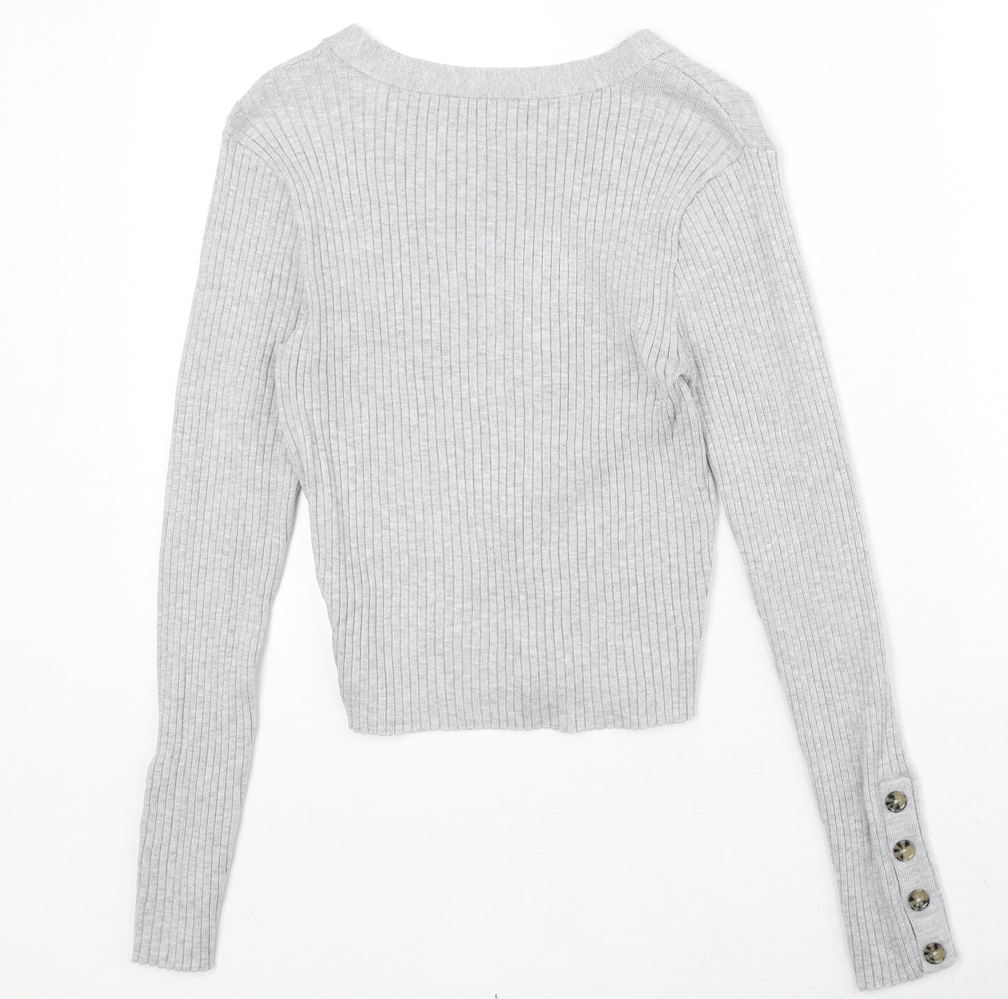 Divided by H&M Womens Grey V-Neck Acrylic Pullover Jumper Size M Button