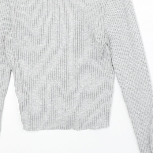 Divided by H&M Womens Grey V-Neck Acrylic Pullover Jumper Size M Button