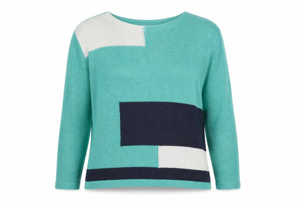 Sarah Hamilton Womens Green Round Neck Geometric Acrylic Pullover Jumper Size L