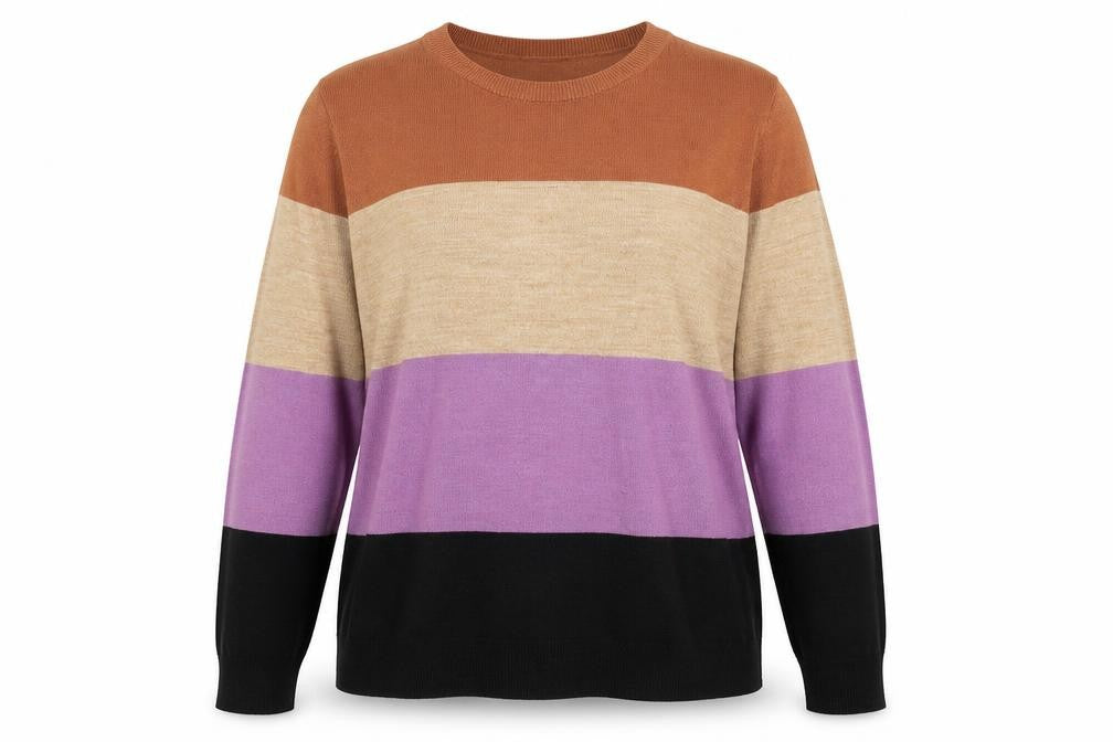 Marks and Spencer Womens Multicoloured Round Neck Striped Acrylic Pullover Jumper Size 14