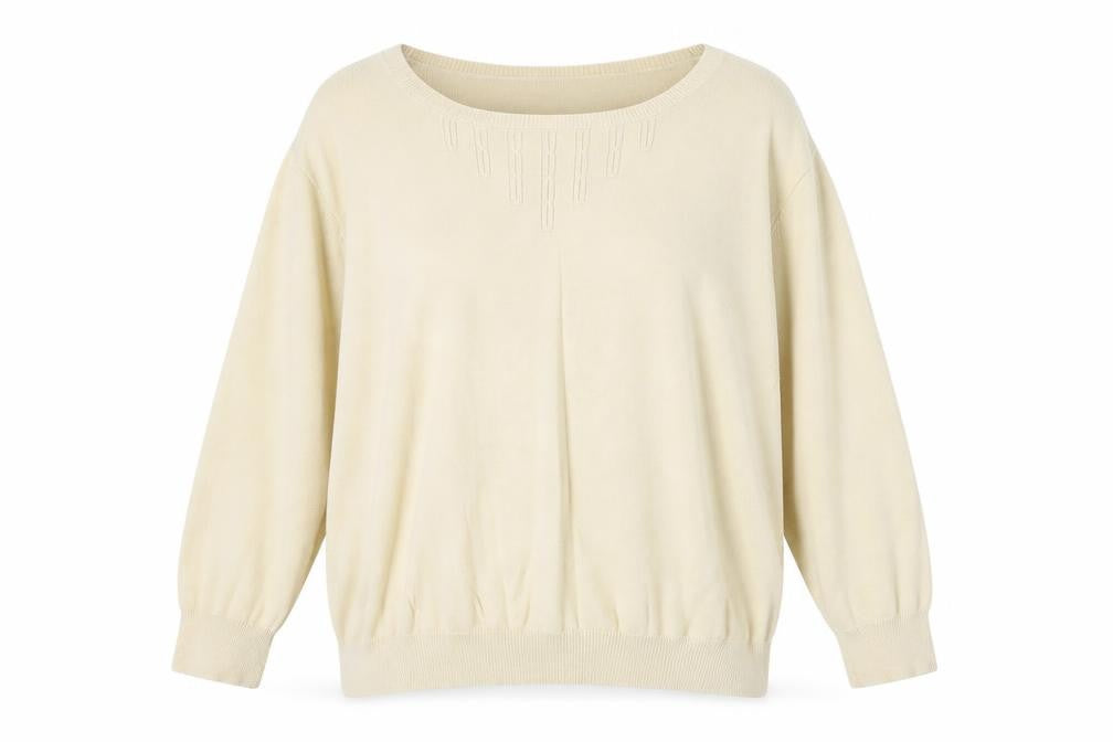 Front view of Cotsworld women’s beige round neck cotton jumper, size XL