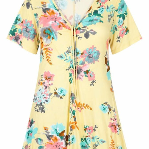 Gina Benotti Womens Yellow Floral Viscose Trapeze & Swing Size M V-Neck Pullover