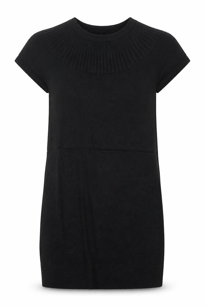 Front view of H&M women’s black acrylic jumper dress, size S, round neck pullover