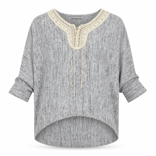 Krisp Womens Grey Boat Neck Polyester Pullover Jumper Size L - Lace Up Detail