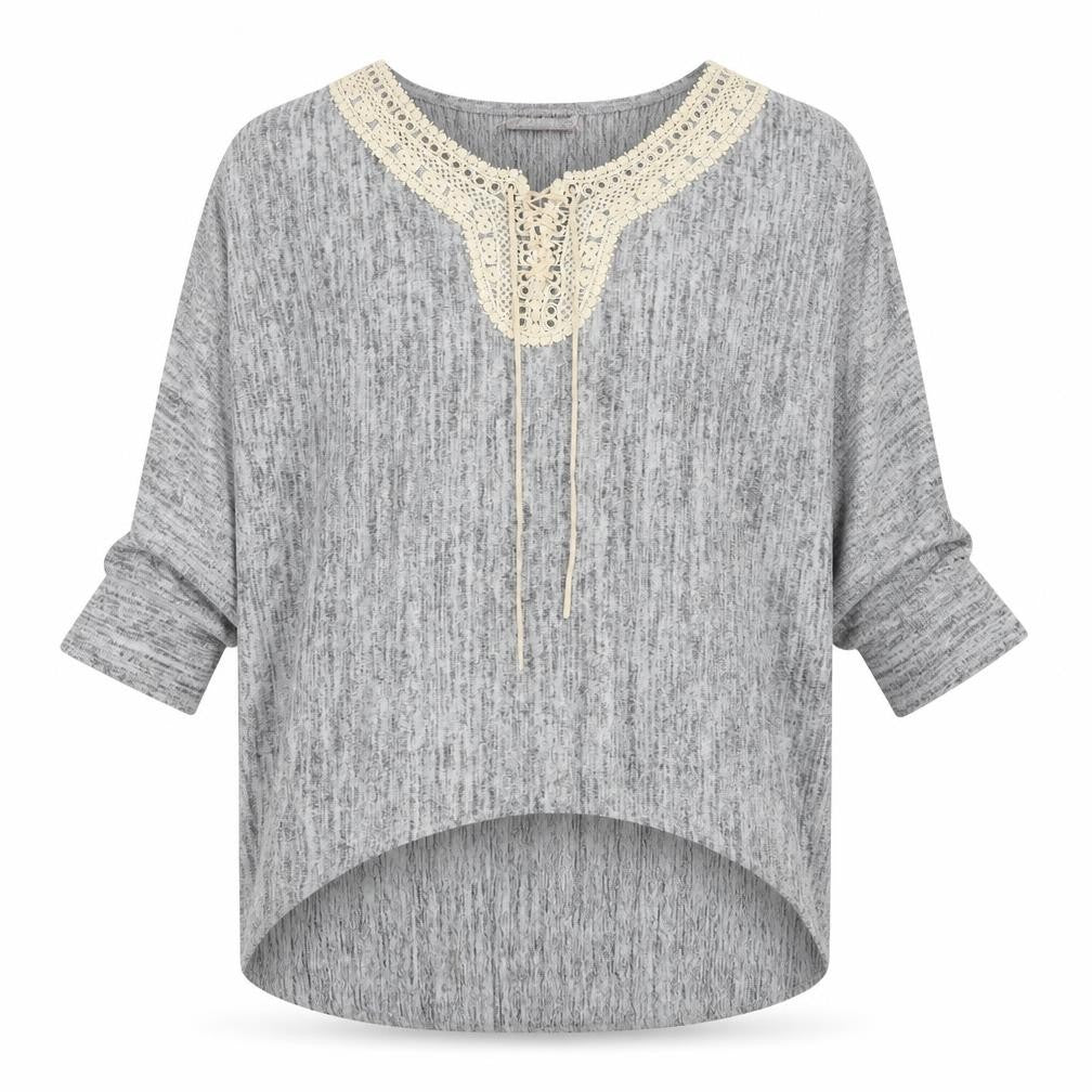 Krisp Womens Grey Boat Neck Polyester Pullover Jumper Size L - Lace Up Detail