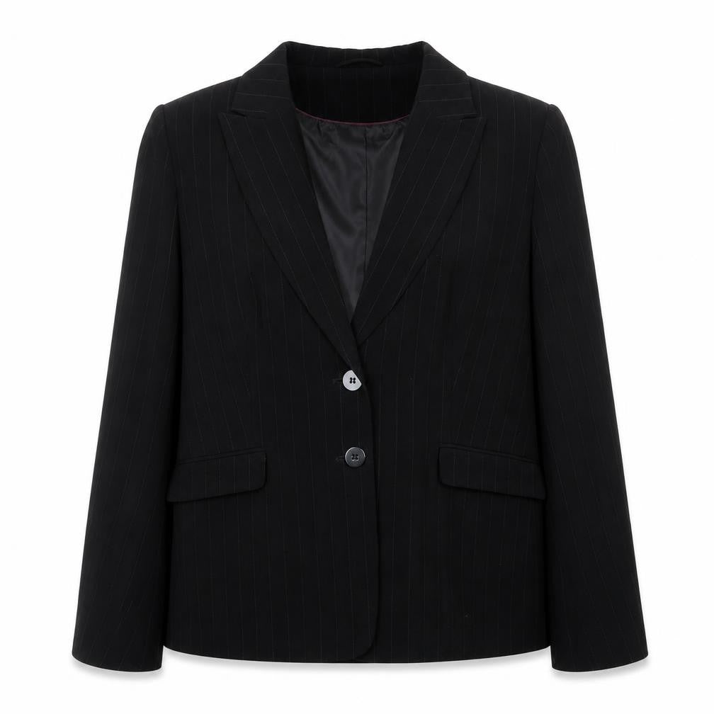 Front view of AMARANTO women’s black polyester jacket blazer, size UK 16