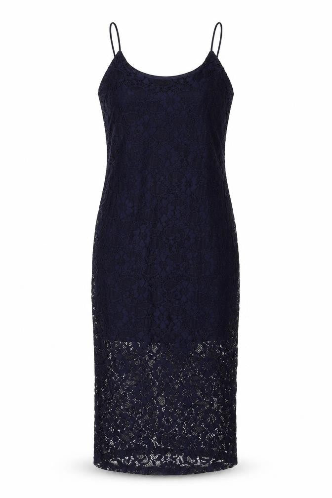 New Look Womens Blue Polyamide Slip Dress Size 8 Round Neck Zip