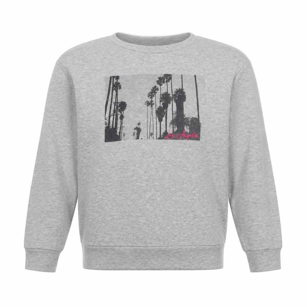 Front view of Next men’s grey cotton pullover sweatshirt, size S, - los angeles