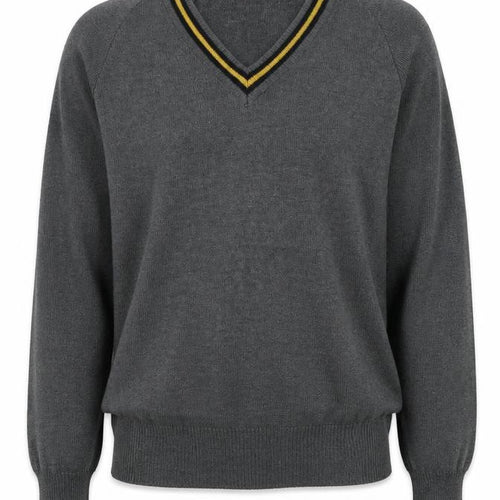 MagicFit Mens Grey V-Neck Cotton Pullover Jumper Size S Long Sleeve